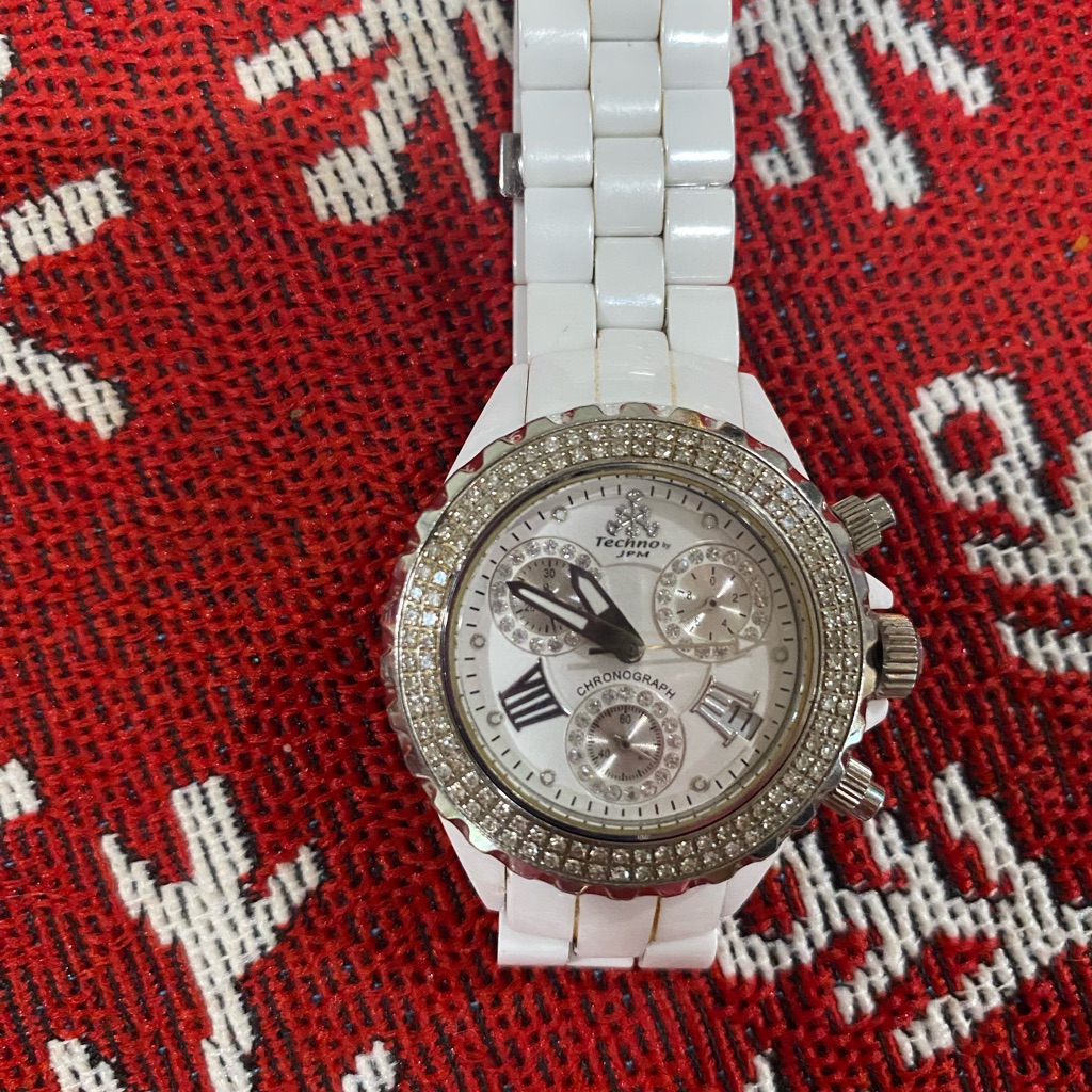 Techno Pave White Chronograph Watch